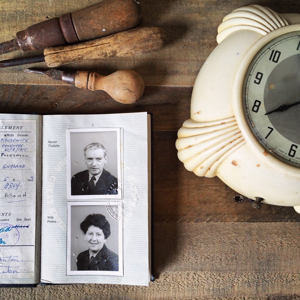 Beryl and Jim with her clock and his tools