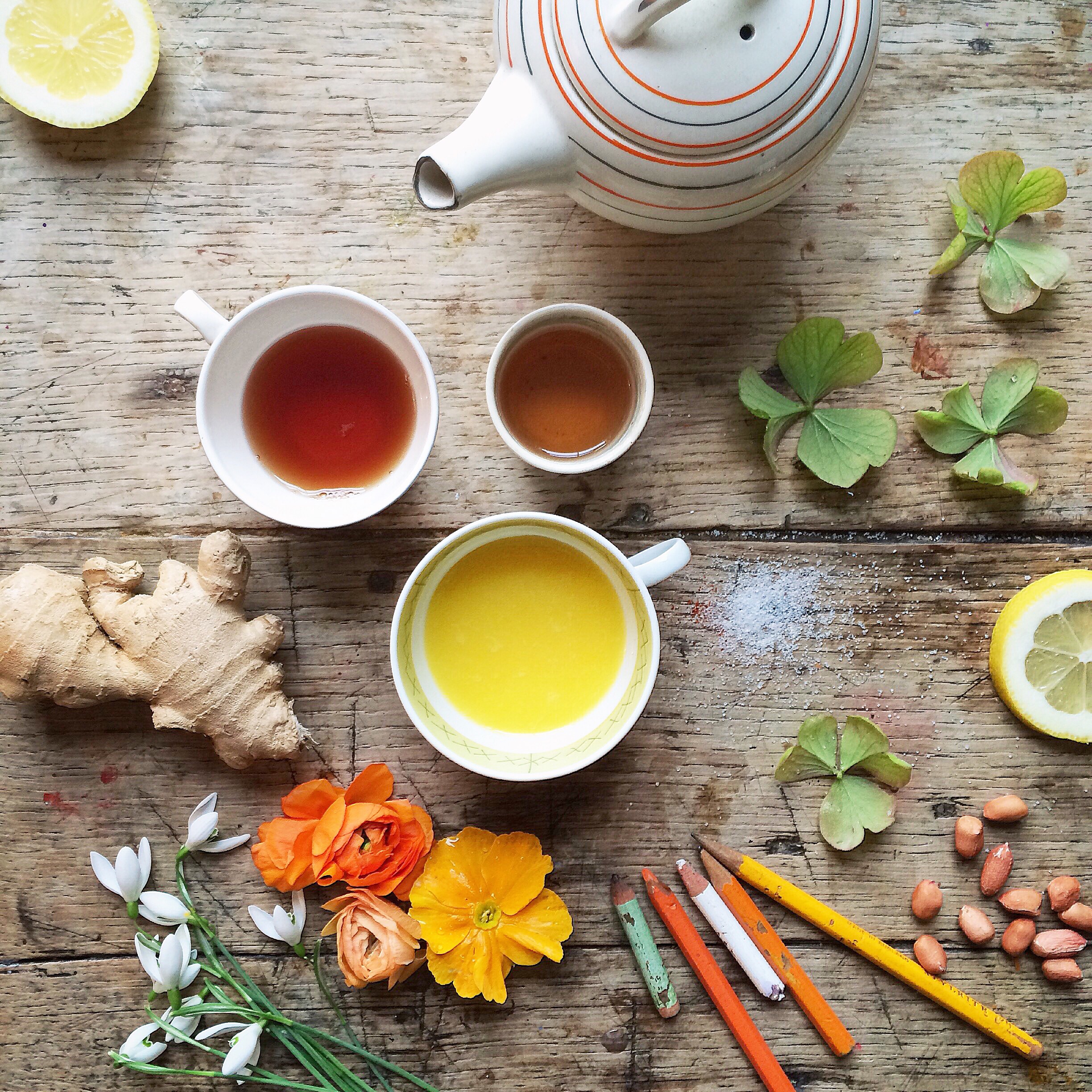 Tea flat lay photography inspiration | Philippa Stanton