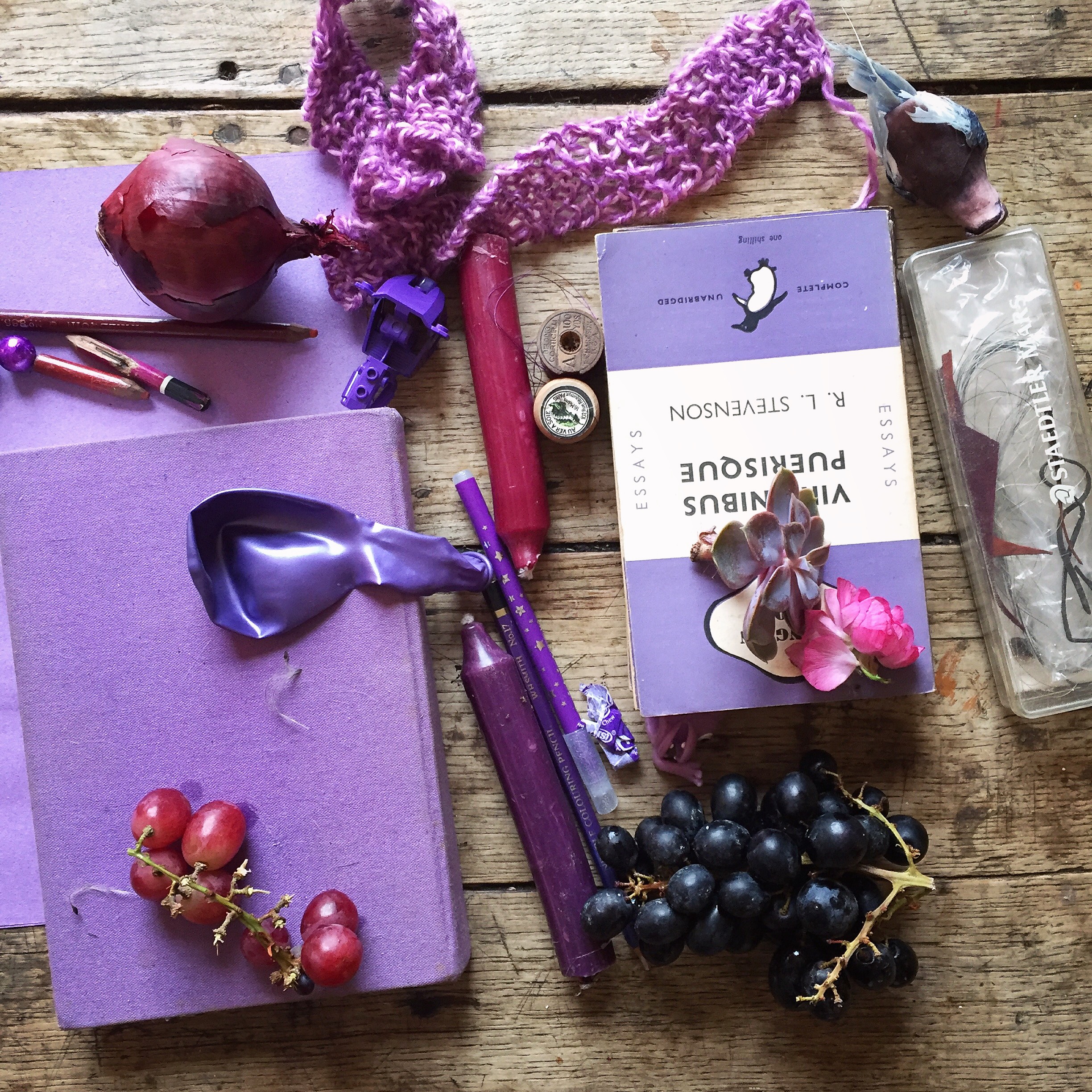 Purple flat lay image