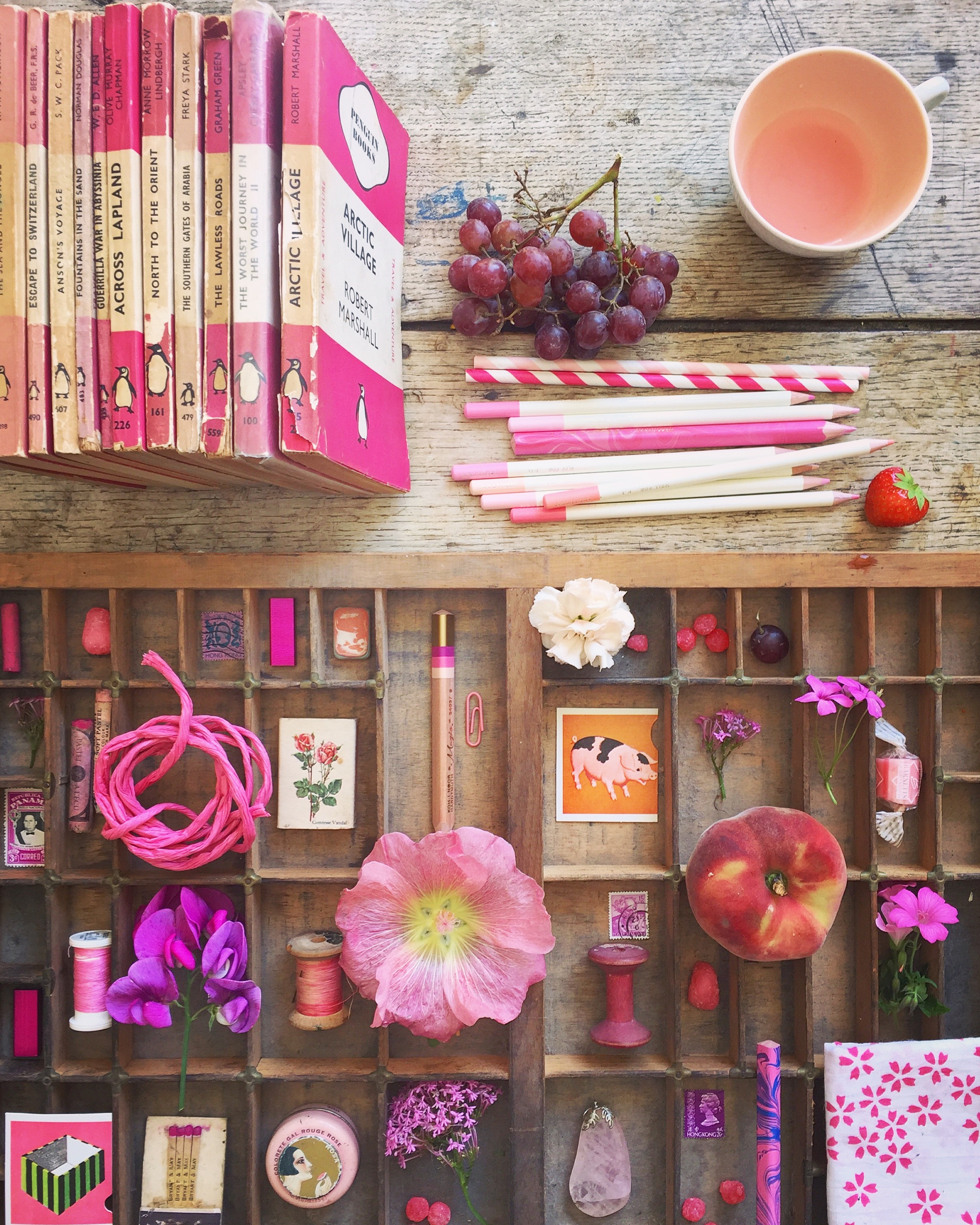 Pink flat lay photography